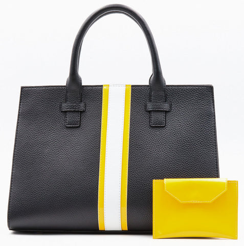 Beverly Bag - Black with Yellow & White Stripe